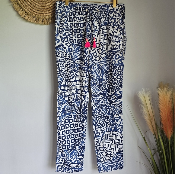 Lilly Pulitzer, New, Aden Linen Tassel Ankle Pants Indigo Home Slice SZ Small - Picture 11 of 11